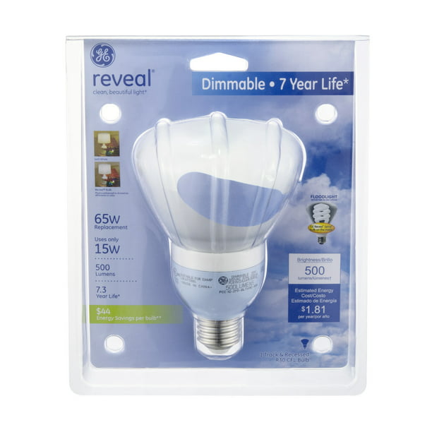 GE spiral bulb on the inside GE Energy Smart 65W uses 15W daylight indoor flood